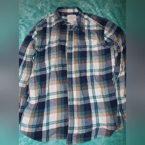Men's Plaid Shirt - Blue, White, and Brown